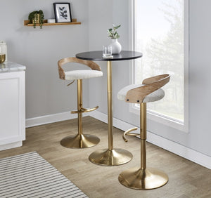 English Elm Adjustable Swivel Barstools with Gold Base Oat Upholstery and Whitewashed Wood Set of 2 B202S02329