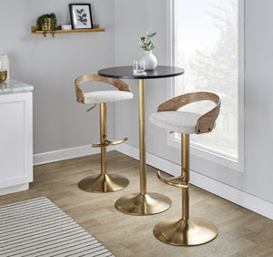 English Elm Adjustable Swivel Barstools with Gold Base Oat Upholstery and Whitewashed Wood Set of 2 B202S02329