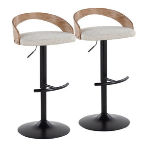 English Elm Adjustable Swivel Barstools Set of 2 with Oat Fabric Seat and Mixed Material Base B202S02330