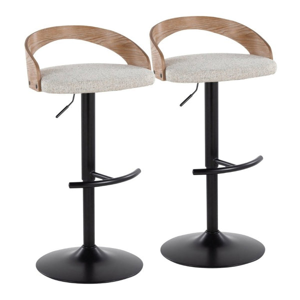 English Elm Adjustable Swivel Barstools Set of 2 with Oat Fabric Seat and Mixed Material Base B202S02330