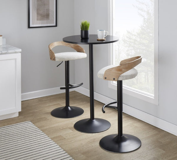 English Elm Adjustable Swivel Barstools Set of 2 with Oat Fabric Seat and Mixed Material Base B202S02330