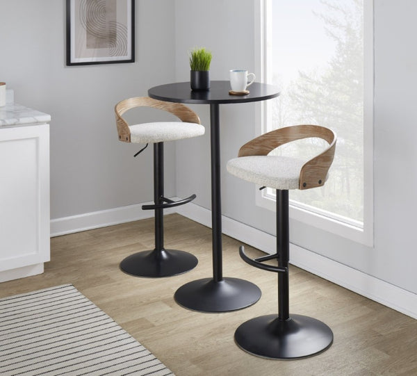 English Elm Adjustable Swivel Barstools Set of 2 with Oat Fabric Seat and Mixed Material Base B202S02330