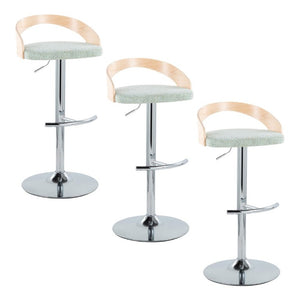 English Elm Adjustable Swivel Barstools Set of 3 Sage Green Fabric Chrome Base Natural Wood B202S02332