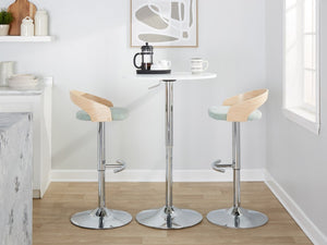 English Elm Adjustable Swivel Barstools Set of 3 Sage Green Fabric Chrome Base Natural Wood B202S02332