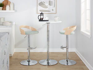 English Elm Adjustable Swivel Barstools Set of 3 Sage Green Fabric Chrome Base Natural Wood B202S02332