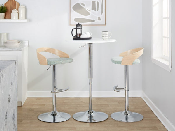 English Elm Adjustable Swivel Barstools Set of 3 Sage Green Fabric Chrome Base Natural Wood B202S02332