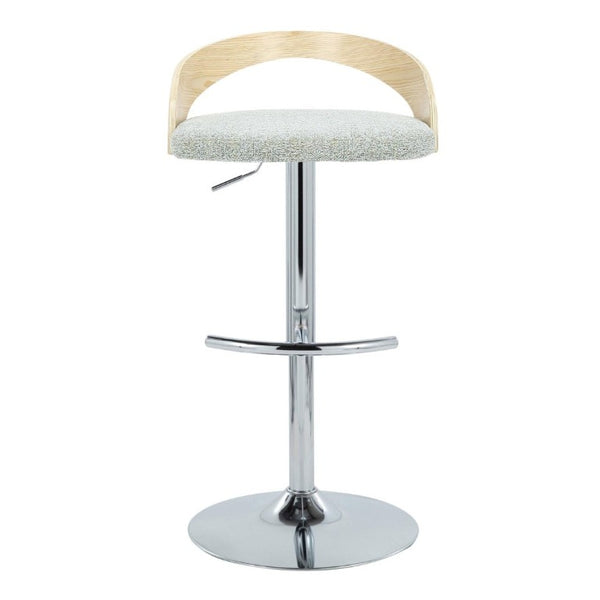 English Elm Adjustable Swivel Barstools Set of 3 Sage Green Fabric Chrome Base Natural Wood B202S02332