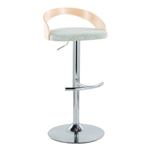 English Elm Adjustable Swivel Barstools Set of 3 Sage Green Fabric Chrome Base Natural Wood B202S02332