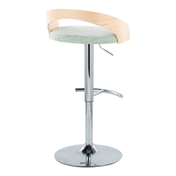 English Elm Adjustable Swivel Barstools Set of 3 Sage Green Fabric Chrome Base Natural Wood B202S02332