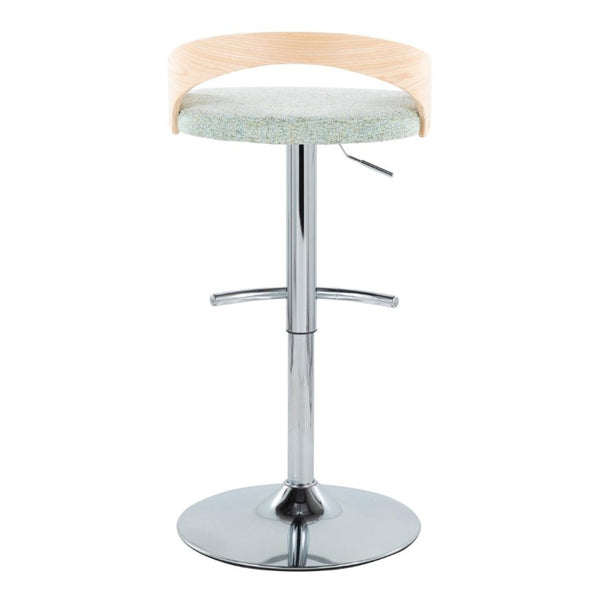 English Elm Adjustable Swivel Barstools Set of 3 Sage Green Fabric Chrome Base Natural Wood B202S02332