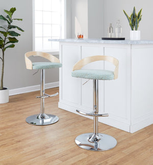 English Elm Adjustable Swivel Barstools Set of 3 Sage Green Fabric Chrome Base Natural Wood B202S02332