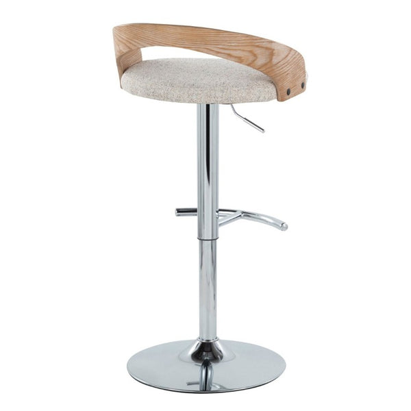 English Elm Adjustable Swivel Barstools Set of 3 with Oat Fabric Chrome and Whitewashed Wood B202S02333