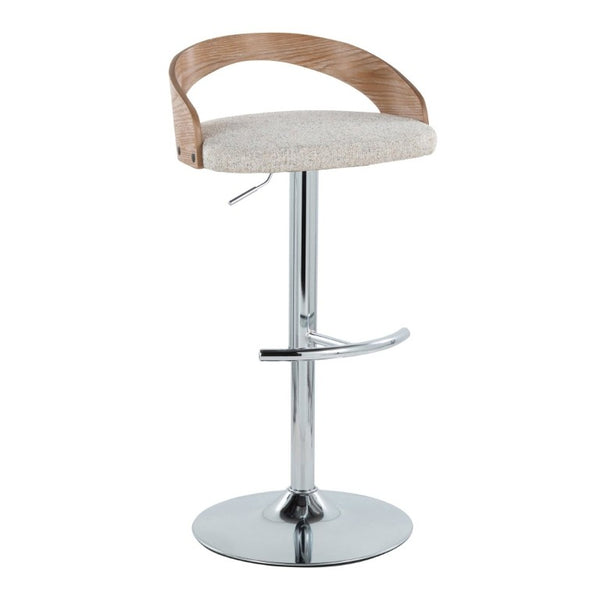 English Elm Adjustable Swivel Barstools Set of 3 with Oat Fabric Chrome and Whitewashed Wood B202S02333