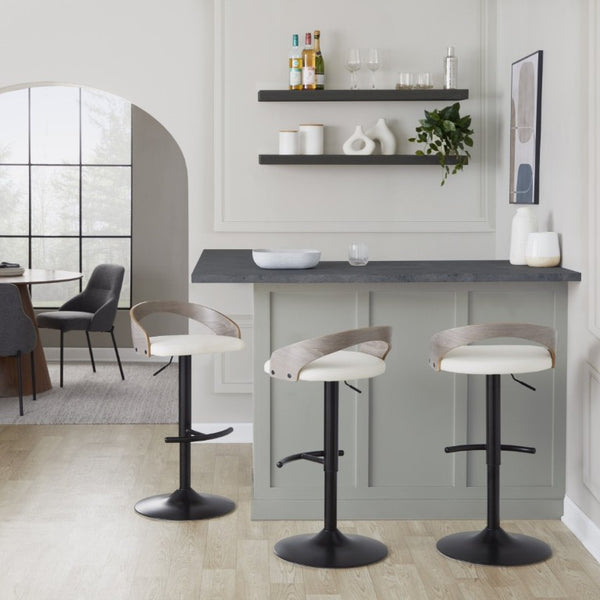 English Elm Adjustable Swivel Barstools Set of 3 with PU Seat and Grey Wood Back Panel B202S02334