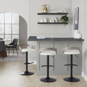 English Elm Adjustable Swivel Barstools Set of 3 with PU Seat and Grey Wood Back Panel B202S02334