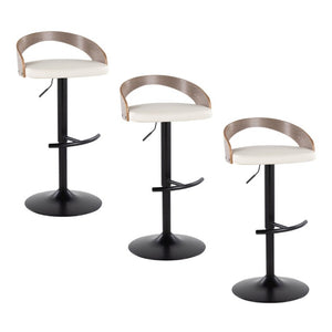 English Elm Adjustable Swivel Barstools Set of 3 with PU Seat and Grey Wood Back Panel B202S02334