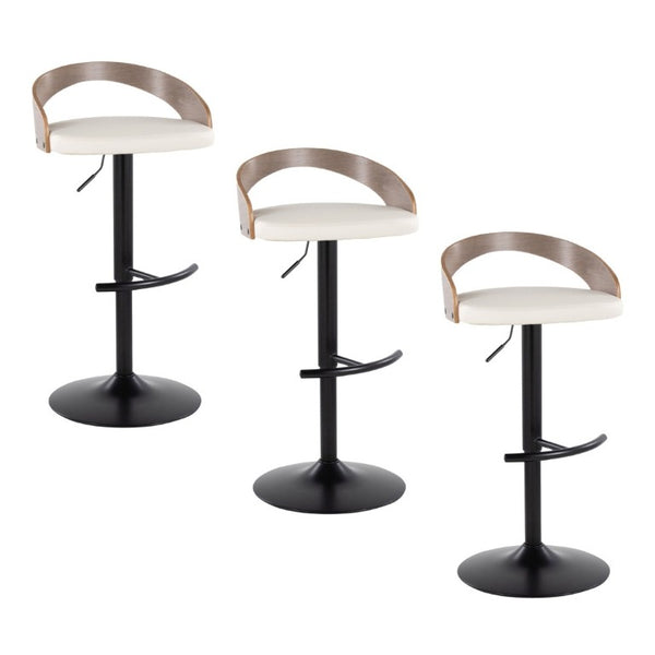 English Elm Adjustable Swivel Barstools Set of 3 with PU Seat and Grey Wood Back Panel B202S02334