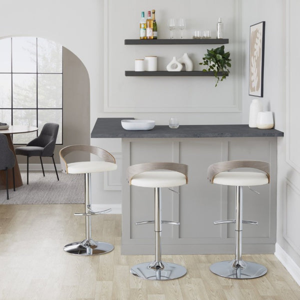 English Elm Adjustable Swivel Barstools Set of 3 PU Leather Seat Chrome Base Counter Height B202S02335