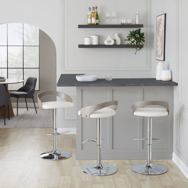 English Elm Adjustable Swivel Barstools Set of 3 PU Leather Seat Chrome Base Counter Height B202S02335