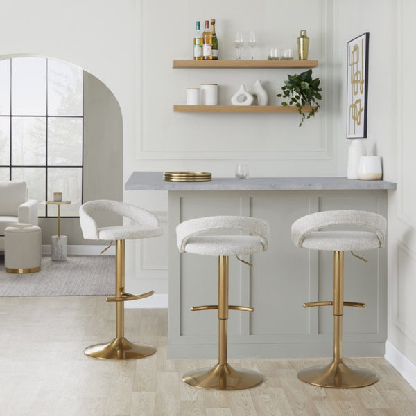 English Elm Adjustable Swivel Barstools Set of 3 Gold Base Oat Fabric Counter Height Seating B202S02336