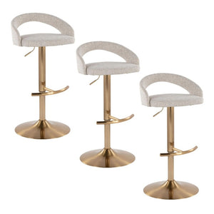 English Elm Adjustable Swivel Barstools Set of 3 Gold Base Oat Fabric Counter Height Seating B202S02336