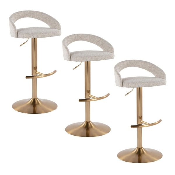 English Elm Adjustable Swivel Barstools Set of 3 Gold Base Oat Fabric Counter Height Seating B202S02336