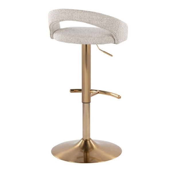 English Elm Adjustable Swivel Barstools Set of 3 Gold Base Oat Fabric Counter Height Seating B202S02336