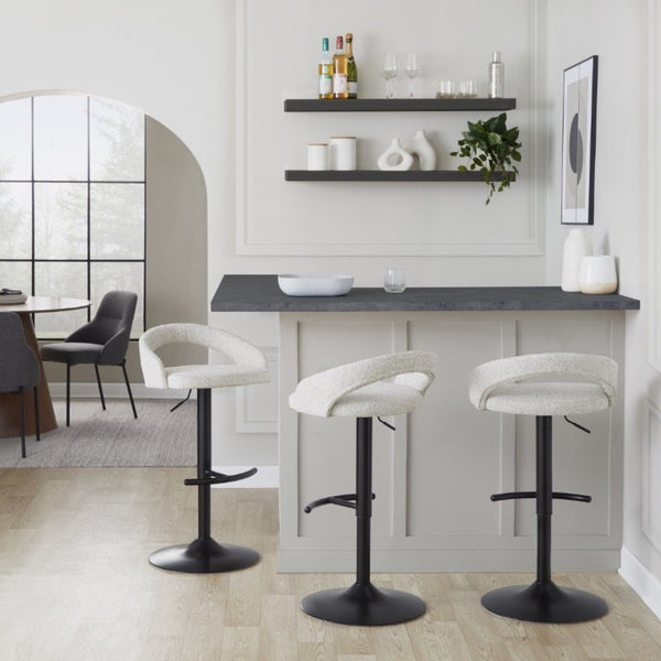 English Elm Adjustable Barstools Set of 3 Woven Fabric Swivel Seats with Black Metal Base Oat B202S02337