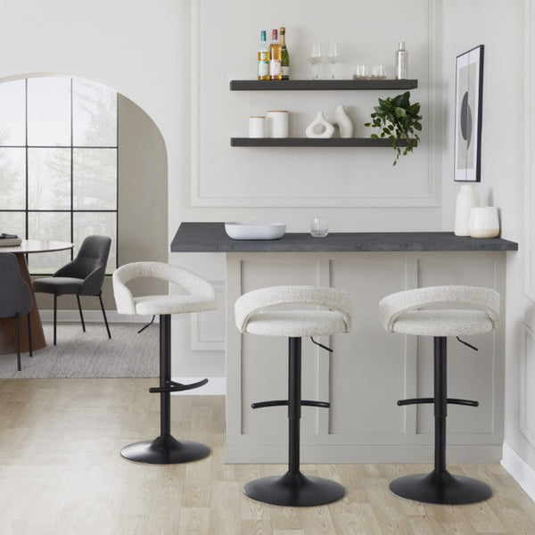 English Elm Adjustable Barstools Set of 3 Woven Fabric Swivel Seats with Black Metal Base Oat B202S02337