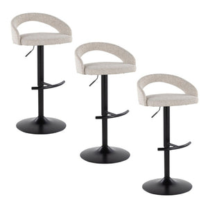 English Elm Adjustable Barstools Set of 3 Woven Fabric Swivel Seats with Black Metal Base Oat B202S02337