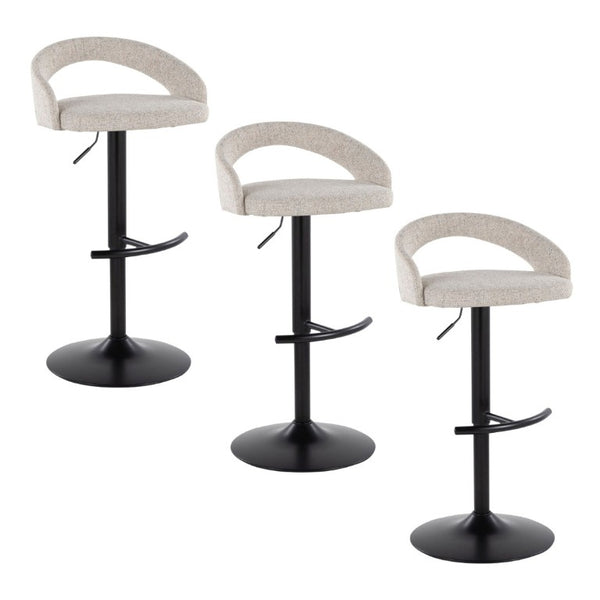 English Elm Adjustable Barstools Set of 3 Woven Fabric Swivel Seats with Black Metal Base Oat B202S02337