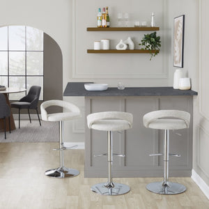English Elm Adjustable Swivel Barstools Set of 3 Chrome Base Upholstered Kitchen Island Seating Oat B202S02338