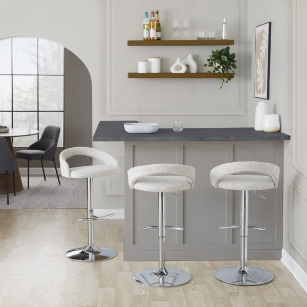 English Elm Adjustable Swivel Barstools Set of 3 Chrome Base Upholstered Kitchen Island Seating Oat B202S02338