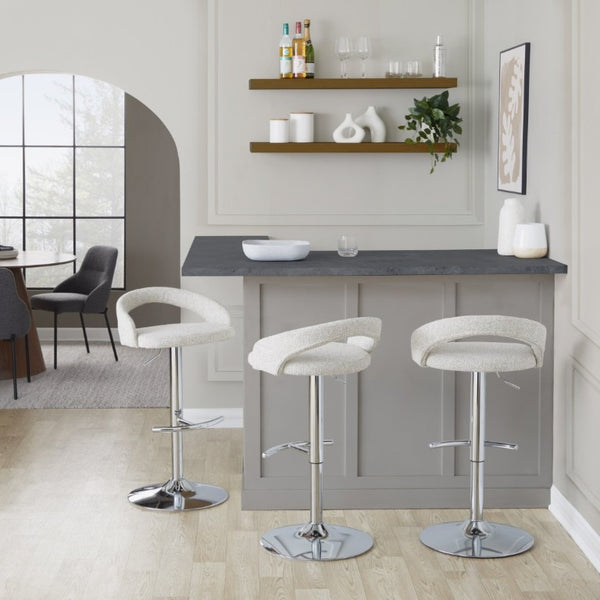English Elm Adjustable Swivel Barstools Set of 3 Chrome Base Upholstered Kitchen Island Seating Oat B202S02338