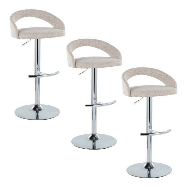 English Elm Adjustable Swivel Barstools Set of 3 Chrome Base Upholstered Kitchen Island Seating Oat B202S02338
