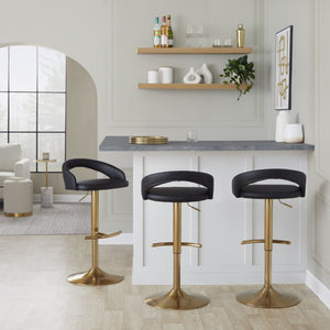 English Elm Adjustable Swivel Barstools Set of 3 Gold Base PU Leather for Kitchen Island Black B202S02339