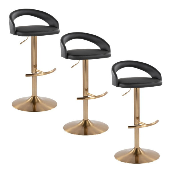 English Elm Adjustable Swivel Barstools Set of 3 Gold Base PU Leather for Kitchen Island Black B202S02339