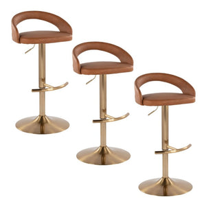 English Elm Adjustable Swivel Barstools Gold Base Faux Leather Upholstered Set of 3 Kitchen Bar Camel B202S02340