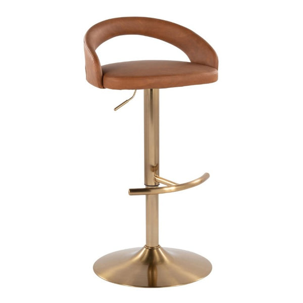 English Elm Adjustable Swivel Barstools Gold Base Faux Leather Upholstered Set of 3 Kitchen Bar Camel B202S02340