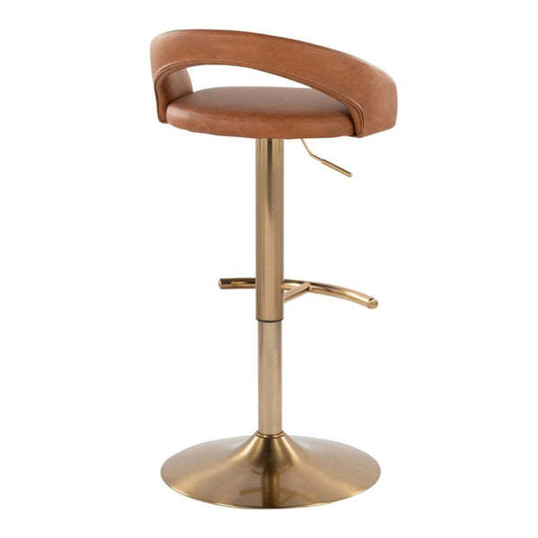 English Elm Adjustable Swivel Barstools Gold Base Faux Leather Upholstered Set of 3 Kitchen Bar Camel B202S02340