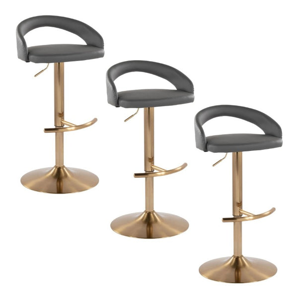 English Elm Adjustable Swivel Barstools Gold Base Faux Leather Upholstered Set of 3 Kitchen Bar Grey B202S02341