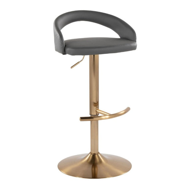English Elm Adjustable Swivel Barstools Gold Base Faux Leather Upholstered Set of 3 Kitchen Bar Grey B202S02341
