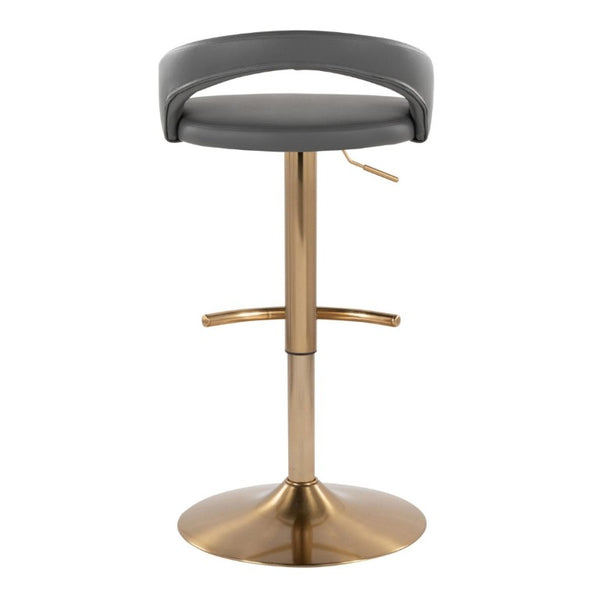 English Elm Adjustable Swivel Barstools Gold Base Faux Leather Upholstered Set of 3 Kitchen Bar Grey B202S02341