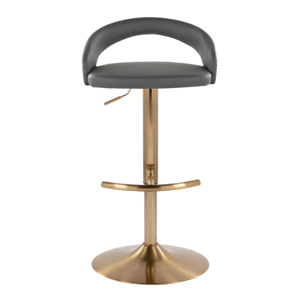 English Elm Adjustable Swivel Barstools Gold Base Faux Leather Upholstered Set of 3 Kitchen Bar Grey B202S02341