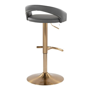 English Elm Adjustable Swivel Barstools Gold Base Faux Leather Upholstered Set of 3 Kitchen Bar Grey B202S02341