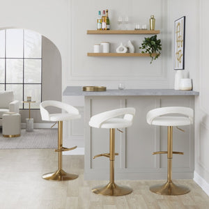 English Elm Adjustable Swivel Barstools Set of 3 Gold Base PU Leather for Kitchen Island White B202S02342