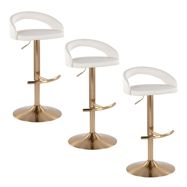 English Elm Adjustable Swivel Barstools Set of 3 Gold Base PU Leather for Kitchen Island White B202S02342