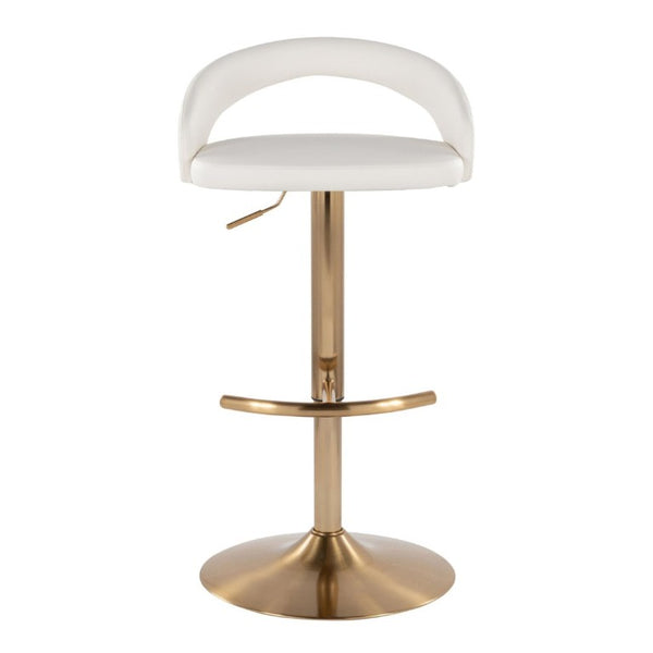 English Elm Adjustable Swivel Barstools Set of 3 Gold Base PU Leather for Kitchen Island White B202S02342
