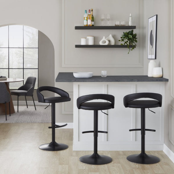 English Elm Adjustable Swivel Barstools Set of 3 PU Leather Counter Height Seating for Kitchen Island Black B202S02343