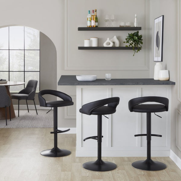 English Elm Adjustable Swivel Barstools Set of 3 PU Leather Counter Height Seating for Kitchen Island Black B202S02343